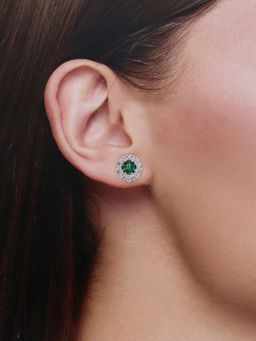 Kai Jewel - White & Green Zirconia Casual Sterling Silver Studs Earrings