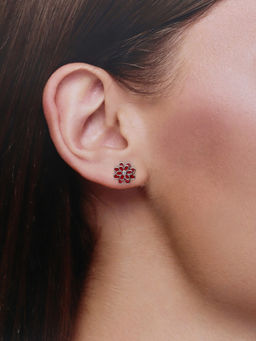 Kai Jewel - Minimalistic Red Blooms Stone Silver Earrings