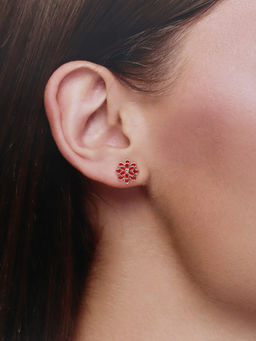Kai Jewel - Minimalistic Red Blooms Sterling Silver Rose Gold Earrings