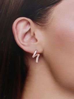 Kai Jewel - Crystal Zigzag Casual Sterling Silver Rose Gold Studs Earrings