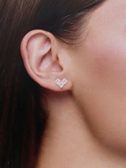 Kai Jewel - Minimal Square Crystals Heart Sterling Silver Rose Gold Studs Earrings