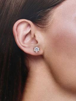 Kai Jewel - Dazzling Diamond Studded Floral Sterling Silver Rose Gold Earrings