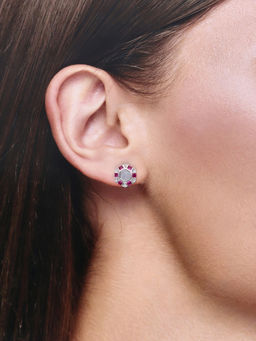 Kai Jewel - Sterling Silver Circular Royal Soul Pink & White Stone Earrings