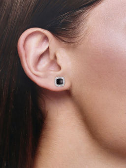 Kai Jewel - Minimalistic Black Diamond Bezels Silver Earrings