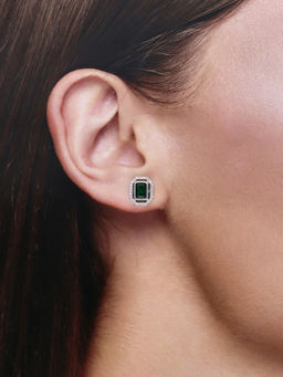 Kai Jewel - Square Cut White & Green Casual Silver Studs Earrings