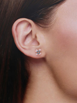 Kai Jewel - Chic Blue and White Floral Studs Sterling Silver Rose Gold Earrings