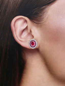 Kai Jewel - Oval Shaped Pink Statement Sterling Silver Studs Earrings