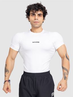 HYPD - Stealth Men Body Fit Compression Half Sleeve Sports and Gym White T-Shirt