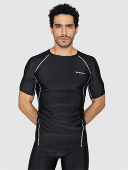 HYPD - Aura Men Body Fit Compression Half Sleeve Sports and Gym Black T-Shirt