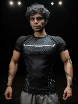 HYPD - Legacy Men Body Fit Compression Half Sleeve Sports and Gym Black T-Shirt