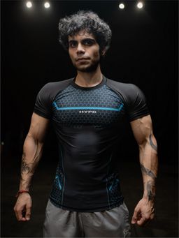 HYPD - Legacy Men Body Fit Compression Half Sleeve Sports and Gym Blue T-Shirt