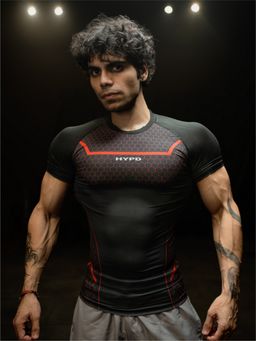 HYPD - Legacy Men Body Fit Compression Half Sleeve Sports and Gym Red T-Shirt