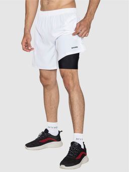 HYPD - Elite Men White 2 in 1 Mid Rise Training Shorts