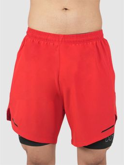 HYPD - Velocity Men Red 2 In 1 Mid Rise Training Shorts