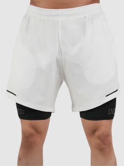 HYPD - Velocity Men White 2 In 1 Mid Rise Training Shorts