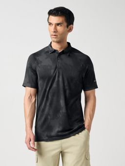 Technosport - Men Printed Slim Fit Polo Sports Black T-Shirt