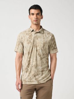 Technosport - Men Printed Slim Fit Polo Sports Beige T-Shirt