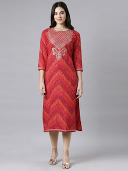 NEERU'S - Red Regular Straight Bandhani Kurtas