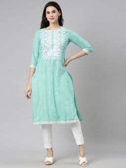 NEERU'S - Green Regular Straight Bandhani Kurtas