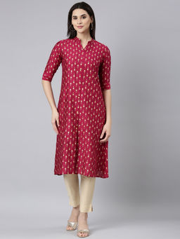 NEERU'S - Magenta Regular Straight Floral Kurtas