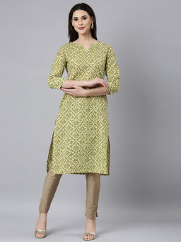 NEERU'S - Green Regular Straight Floral Kurtas