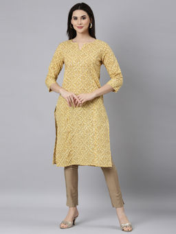 NEERU'S - Yellow Regular Straight Floral Kurtas