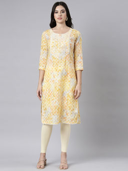 NEERU'S - Yellow Regular Straight Paisley Kurtas