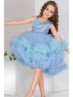 Lagorii - Blue Sequin Bodice Dress with Layered Ruffle Hem