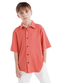 RARE ONES - Rust Collar Neck Textured Shirt