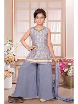 Lagorii - Gray Embroidered Kurti Palazzo & Dupatta