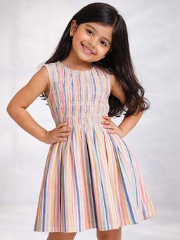 Purple United Kids - Dress Multi-Color Smocked Cotton Stripe Summer Style