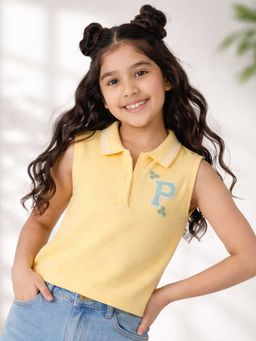 Purple United Kids - Polo-T-Shirt in Yellow Soft Fabric with Sleeveless