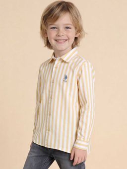 U.S. POLO ASSN. - Yellow Vertical Striped Regular Fit Shirt