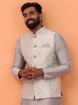 KISAH - Men Grey Woven Nehru Jacket