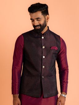 KISAH - Men Blue Woven Nehru Jacket