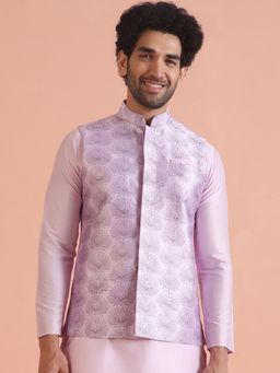 KISAH - Men Lilac Embroidery Silk Blend Nehru Jacket with Zari Design