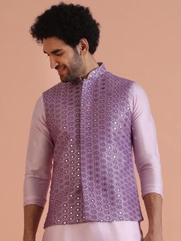 KISAH - Men Lilac Embroidery Silk Blend Nehru Jacket with Zari Design