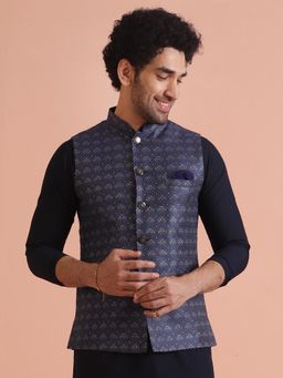 KISAH - Blue Printed Nehru Jacket