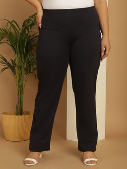 theRebelinme - Plus Size Womens Navy Blue Solid Tummy Tucker Trouser