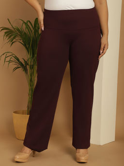 theRebelinme - Plus Size Womens Plum Solid Tummy Tucker Trouser