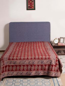 Fabindia - Red Sandhya Kalamkari Printed Cotton Bed Cover