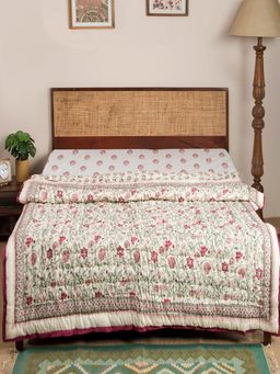 Fabindia - Cream Gulbagh Hand Block Cotton Printed Quilt