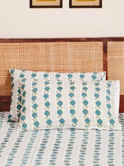 Fabindia - Green Aksh Printed Cotton Pillow Covers (Pack of 2) (45x70)