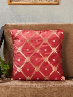 Fabindia - Red Savannah Banarsi Woven Cotton Silk Cushion Cover (16x16)