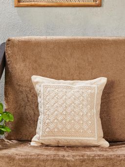 Fabindia - Natural Noor Embroidered Cotton Blend Cushion Cover (30x30)