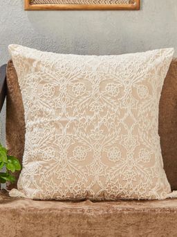 Fabindia - Natural Noor Embroidered Cotton Blend Cushion Cover (50x50)