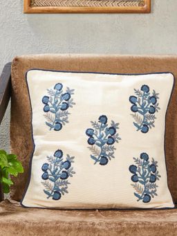 Fabindia - Ivory Ashvini Embroidered Cotton Blend Cushion Cover (16x16)
