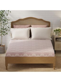 Layers - Pristine Cotton Pink Floral Fitted Bedsheet with 2 Pillow Covers (King)