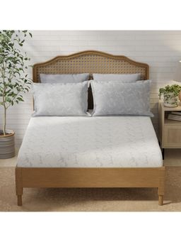 Layers - Pristine Cotton Grey Floral Fitted Bedsheet with 2 Pillow Covers (King)