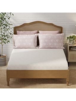 Layers - Pristine Cotton Pink Floral Fitted Bedsheet with 2 Pillow Covers (King)